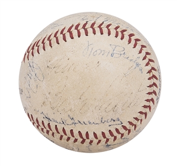 1938 Detroit Tigers Team Signed ONL Frick Baseball With 24 Signatures Including Hank Greenberg & Mickey Cochrane (Beckett)